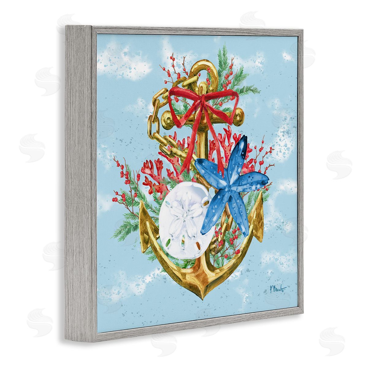 Holiday Submerged Anchor Grey Frame Print Wall Art, Home Decor by Paul Brent