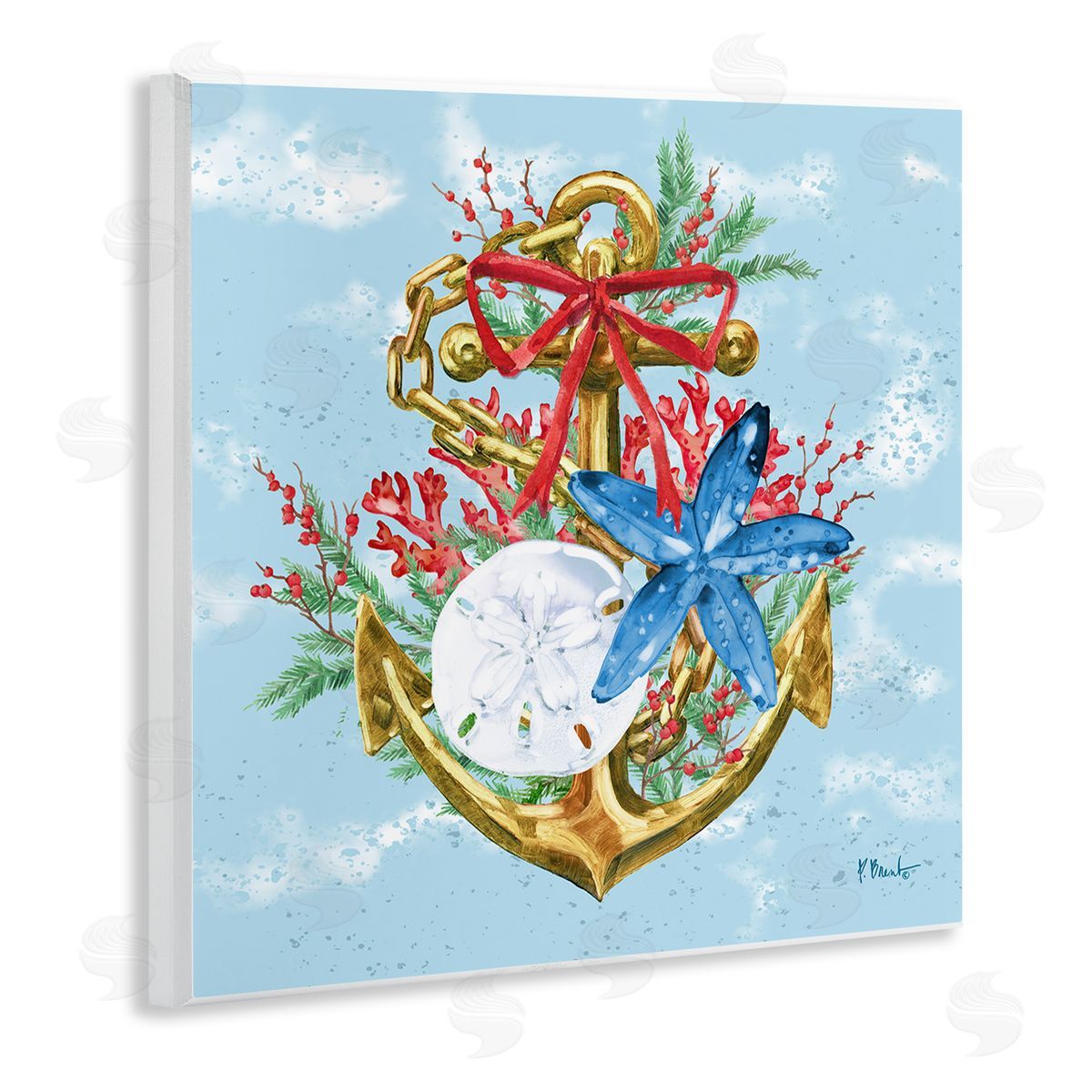 Holiday Submerged Anchor Wood Plaque Wall Art, Home Decor by Paul Brent