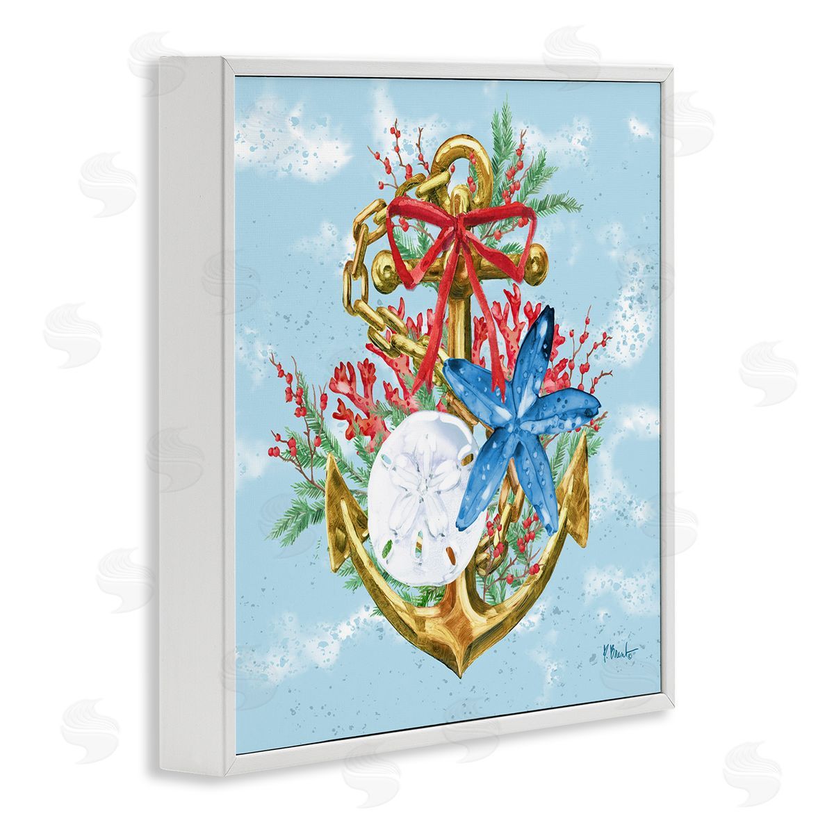 Holiday Submerged Anchor White Frame Print Wall Art, Home Decor by Paul Brent