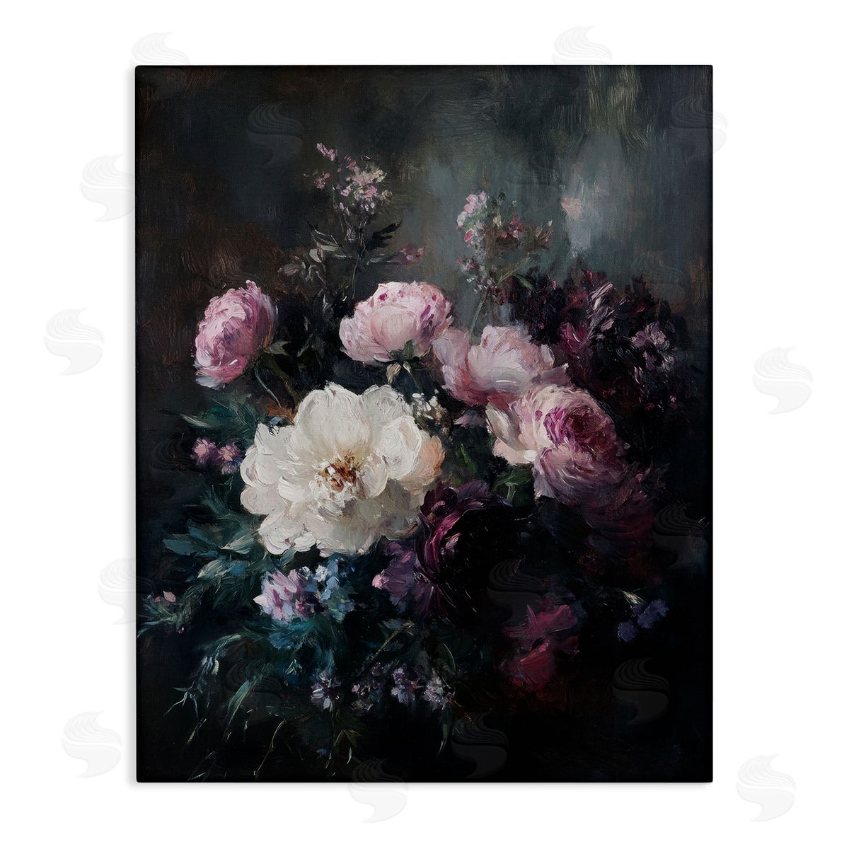 Vintage Dark Blossoms Canvas Wall Art, Home Decor by Petal Prints Design