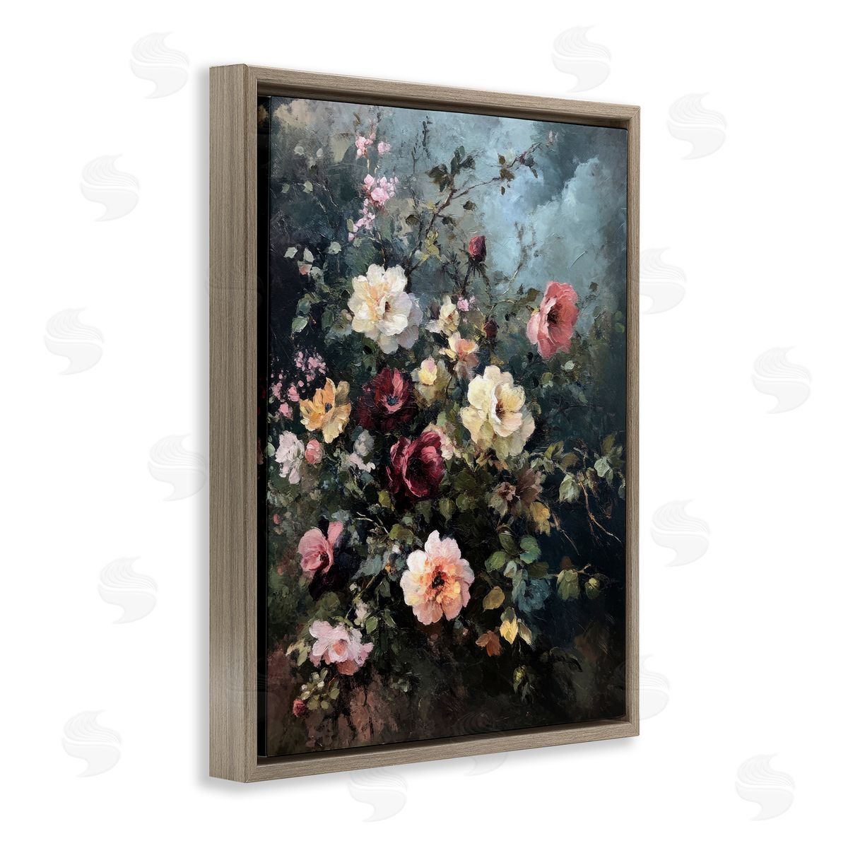 Moody Dark Bouquet Brown Floating Frame Canvas Wall Art, Home Decor by Petal Prints Design