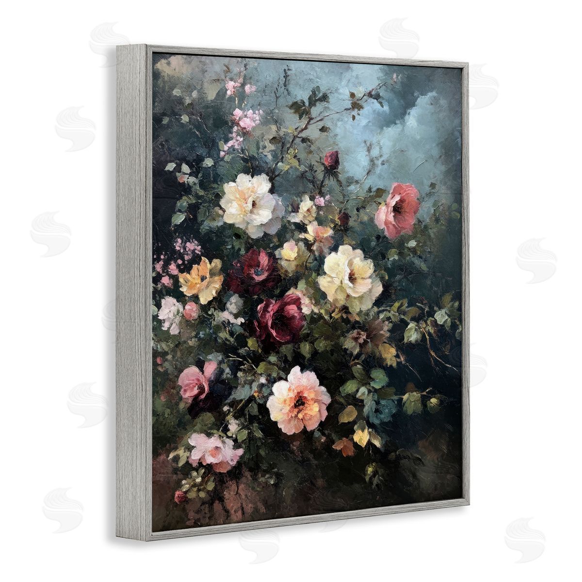 Moody Dark Bouquet Grey Frame Print Wall Art, Home Decor by Petal Prints Design
