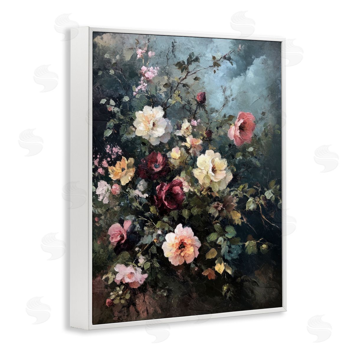 Moody Dark Bouquet White Frame Print Wall Art, Home Decor by Petal Prints Design