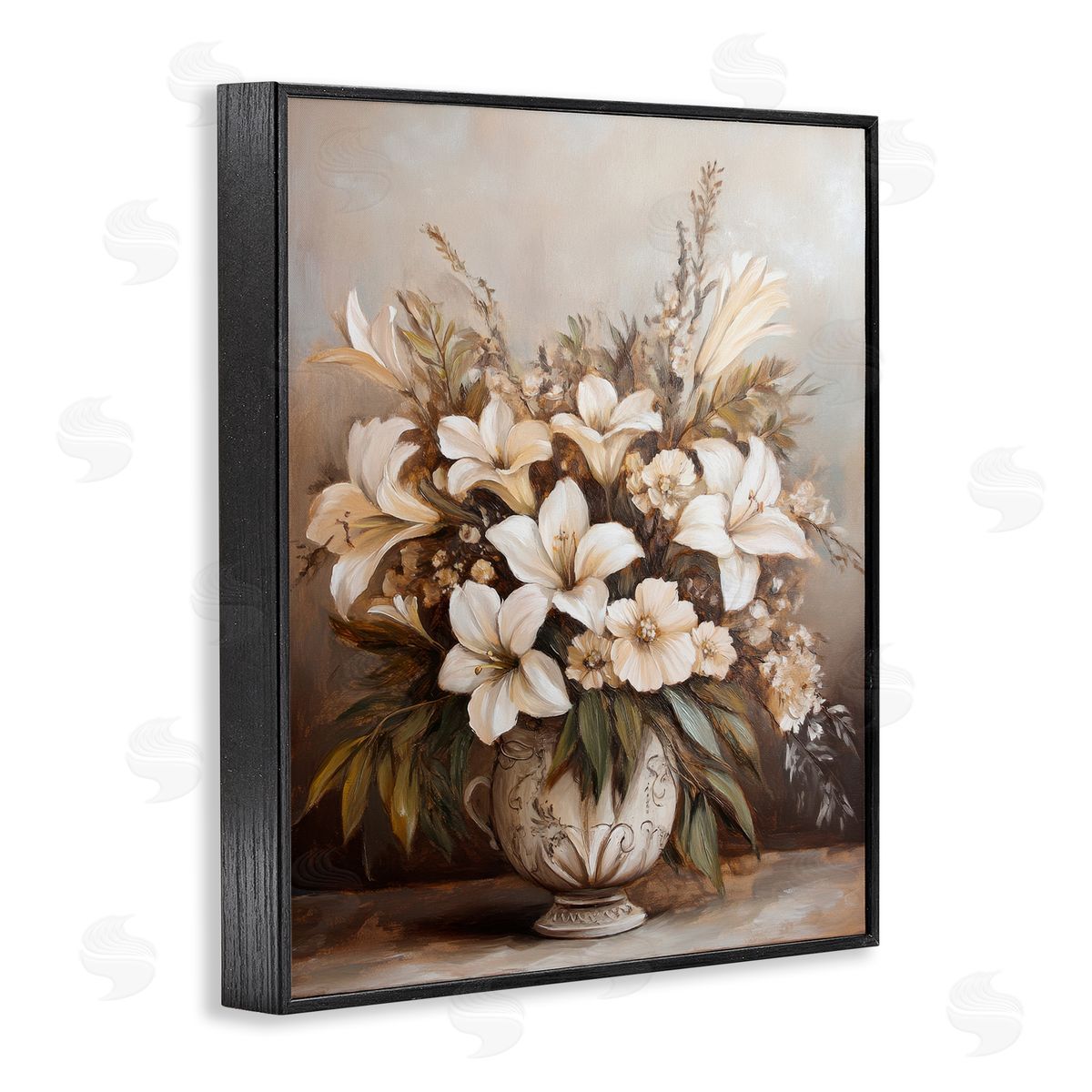 Lily Bouquet Still Life Black Frame Print Wall Art, Home Decor by Petal Prints Design