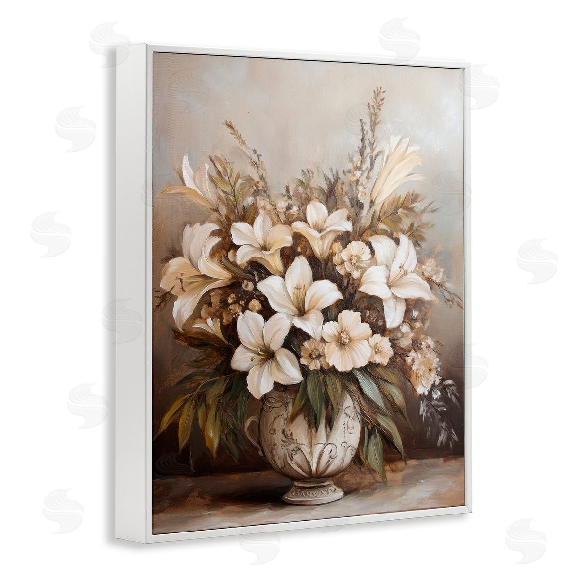 Lily Bouquet Still Life White Frame Print Wall Art, Home Decor by Petal Prints Design