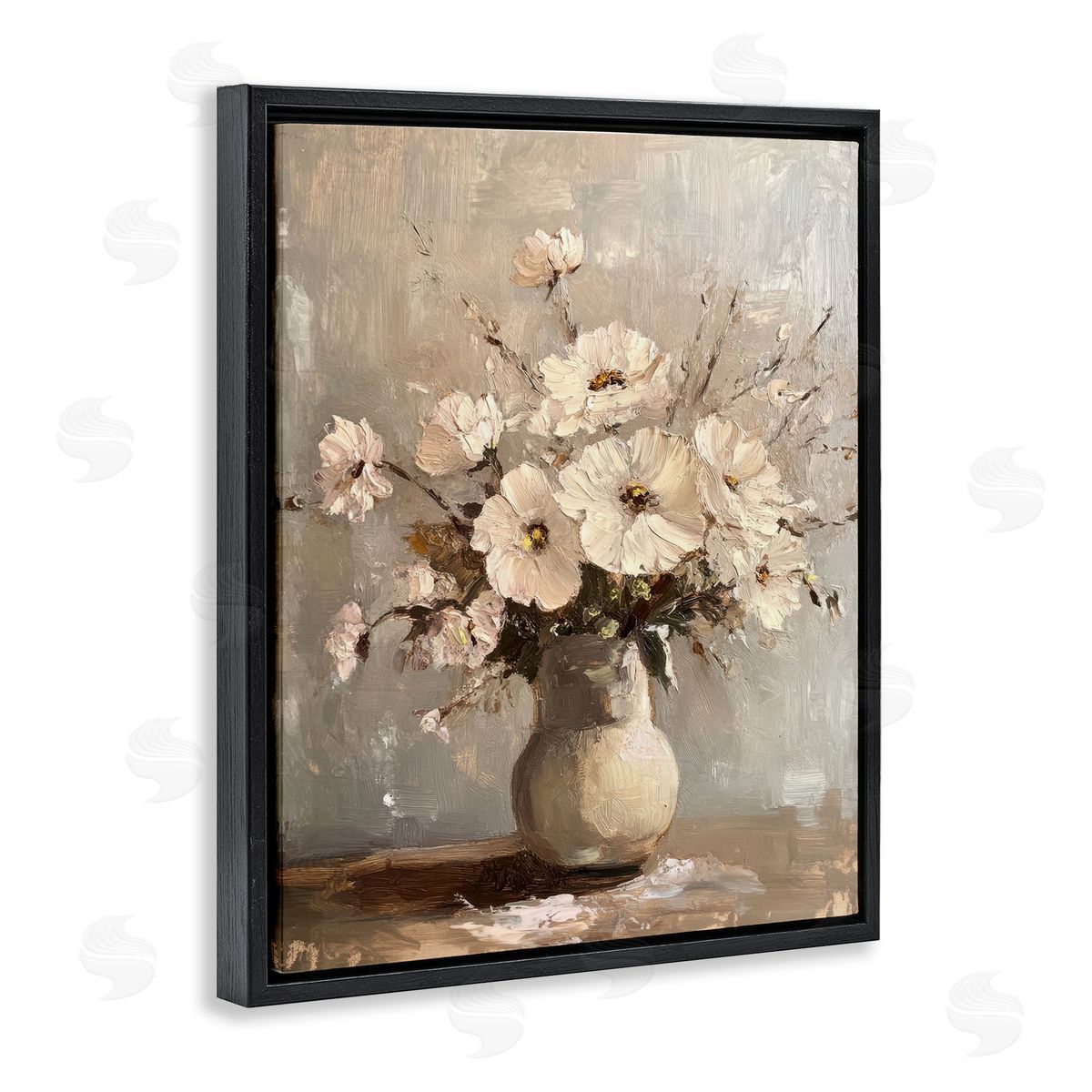 Lovely Heirloom Bouquet Black Floating Frame Canvas Wall Art, Home Decor by Petal Prints Design