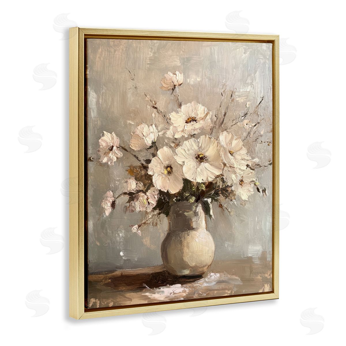 Lovely Heirloom Bouquet Gold Floating Frame Canvas Wall Art, Home Decor by Petal Prints Design