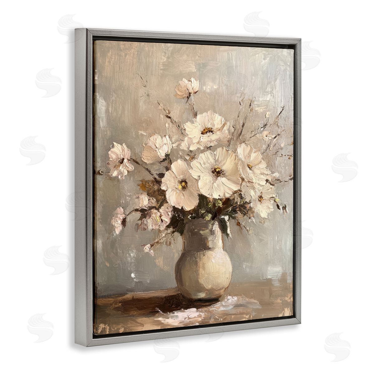 Lovely Heirloom Bouquet Grey Floating Frame Canvas Wall Art, Home Decor by Petal Prints Design