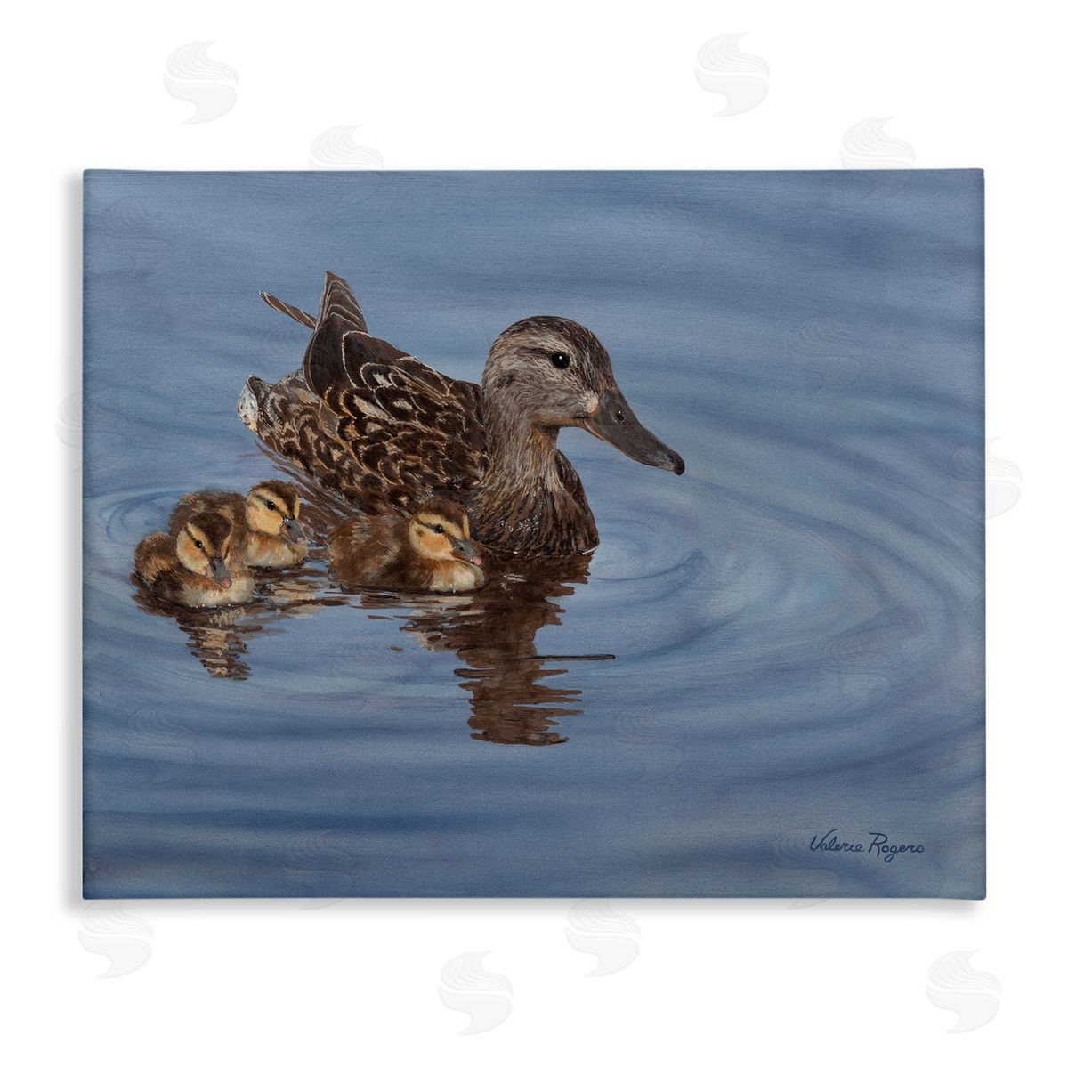Duck Family Ripples Canvas Wall Art, Home Decor by Valerie Rogers