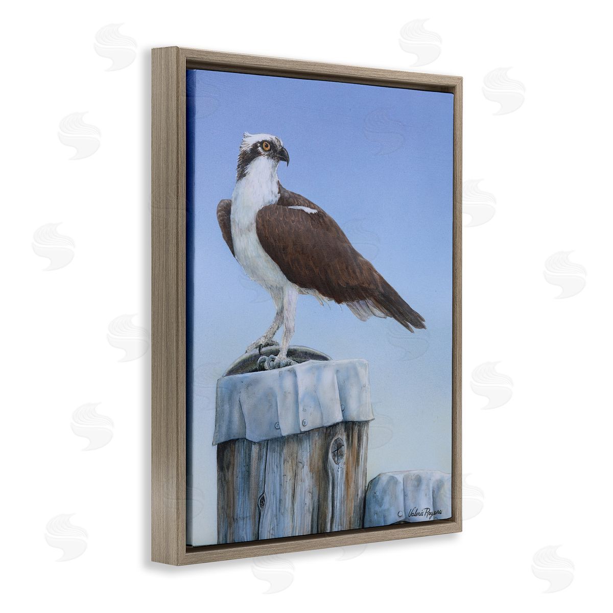 Harbor Master Bird Perched Brown Floating Frame Canvas Wall Art, Home Decor by Valerie Rogers