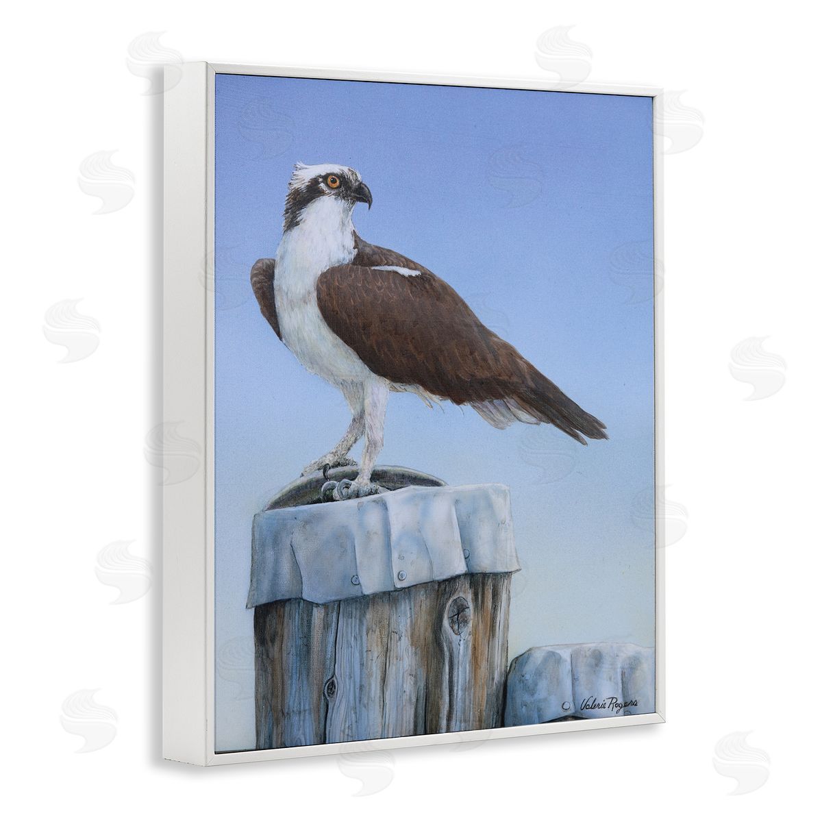Harbor Master Bird Perched White Frame Print Wall Art, Home Decor by Valerie Rogers