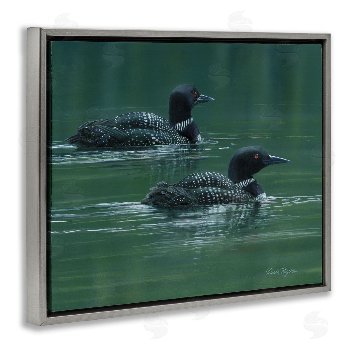 Peaceful Loon Duo Grey Floating Frame Canvas Wall Art, Home Decor by Valerie Rogers
