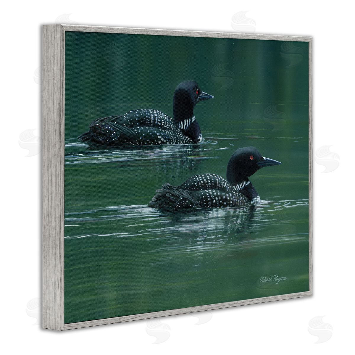 Peaceful Loon Duo Grey Frame Print Wall Art, Home Decor by Valerie Rogers