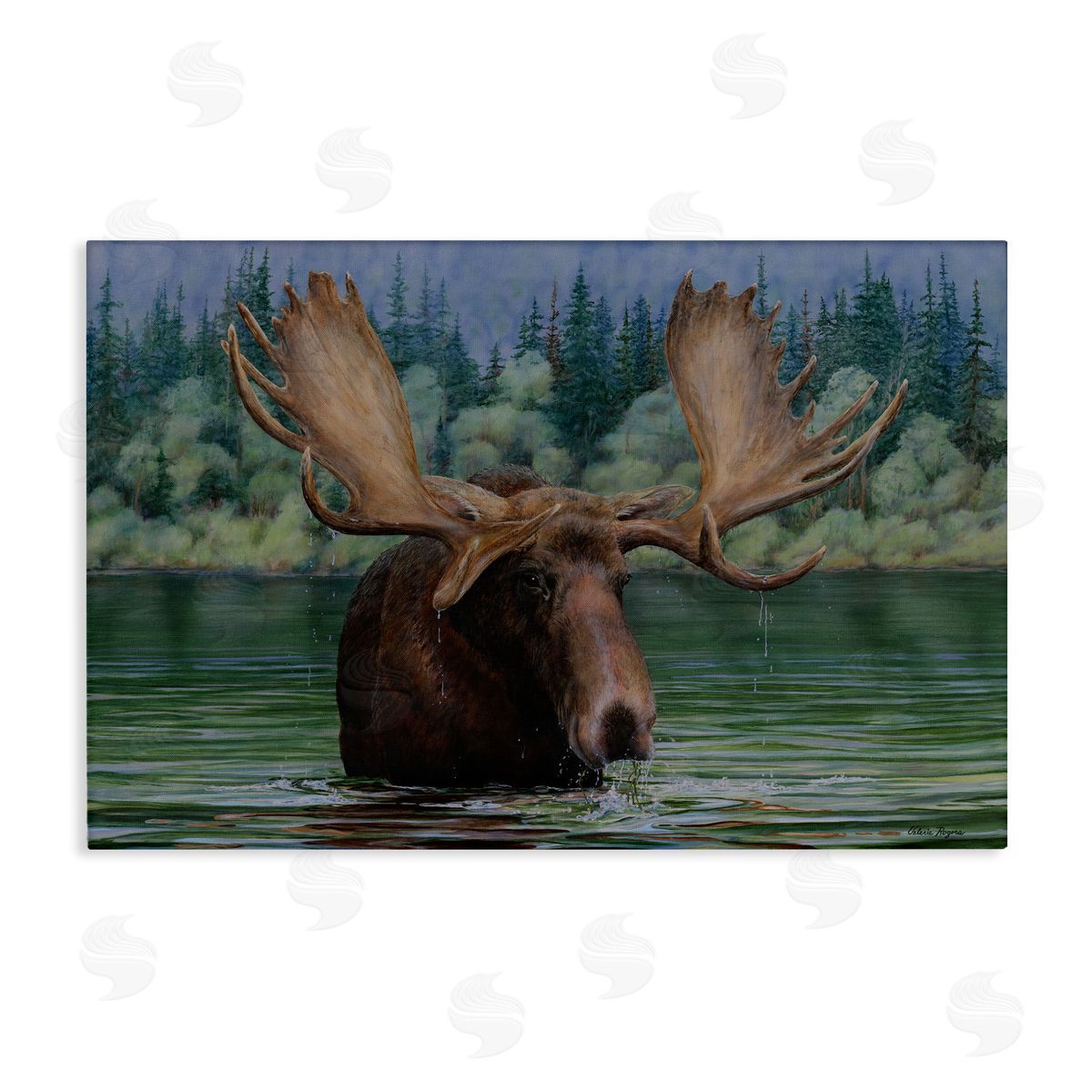 Moose Swimming in Lake Canvas Wall Art, Home Decor by Valerie Rogers
