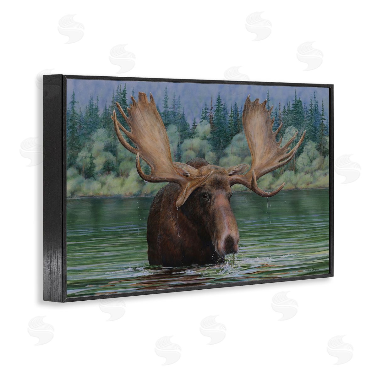 Moose Swimming in Lake Black Frame Print Wall Art, Home Decor by Valerie Rogers