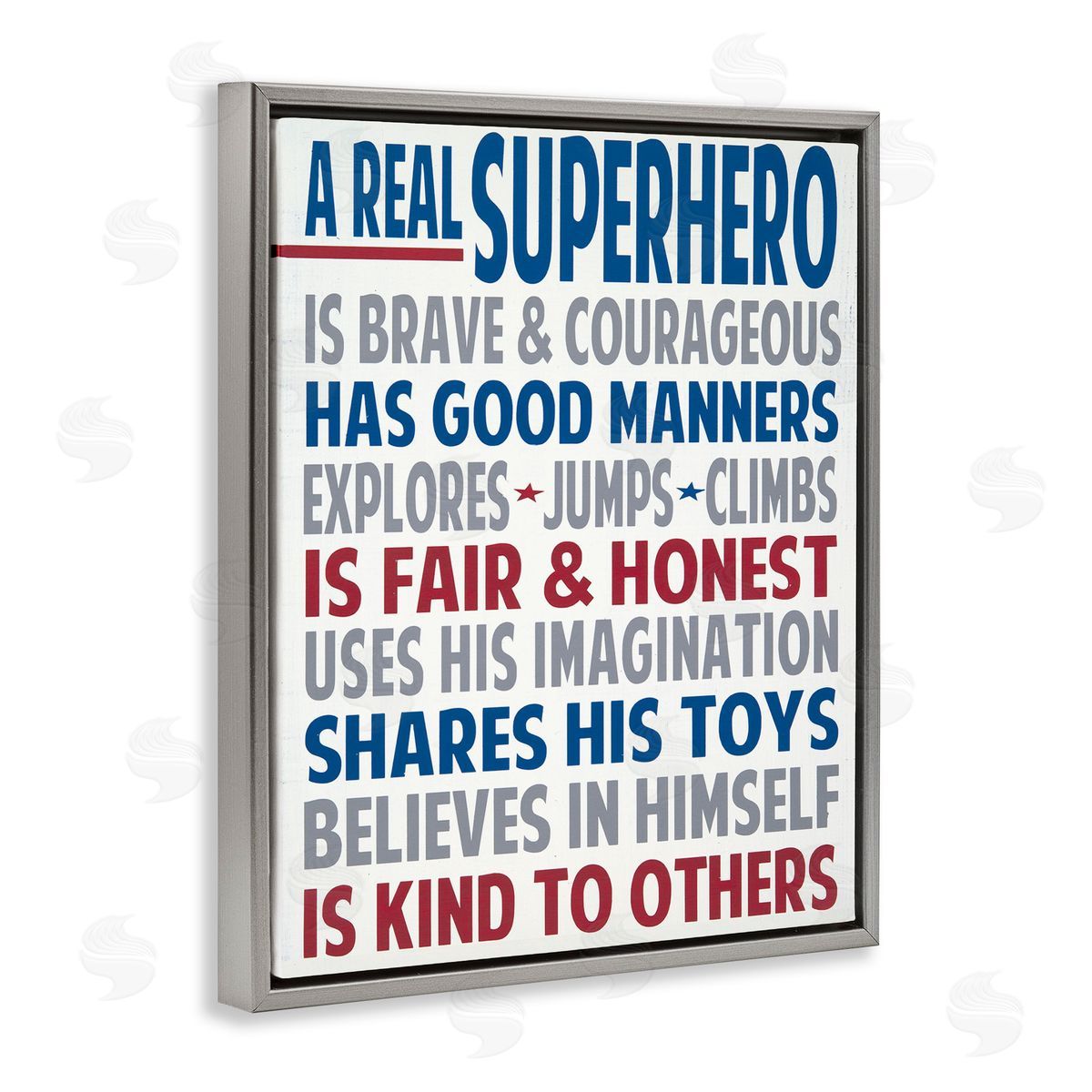 Educational Superhero Phrases Grey Floating Frame Canvas Wall Art, Home Decor by Words for the Soul