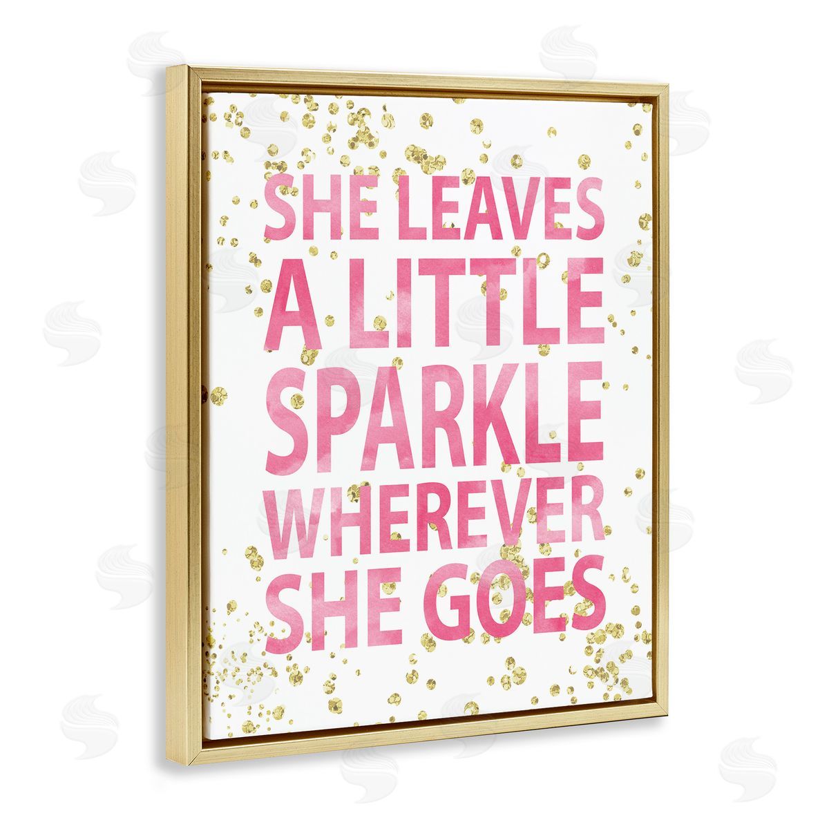Leaves A Little Sparkle Phrase Gold Floating Frame Canvas Wall Art, Home Decor by Susan Newberry Designs
