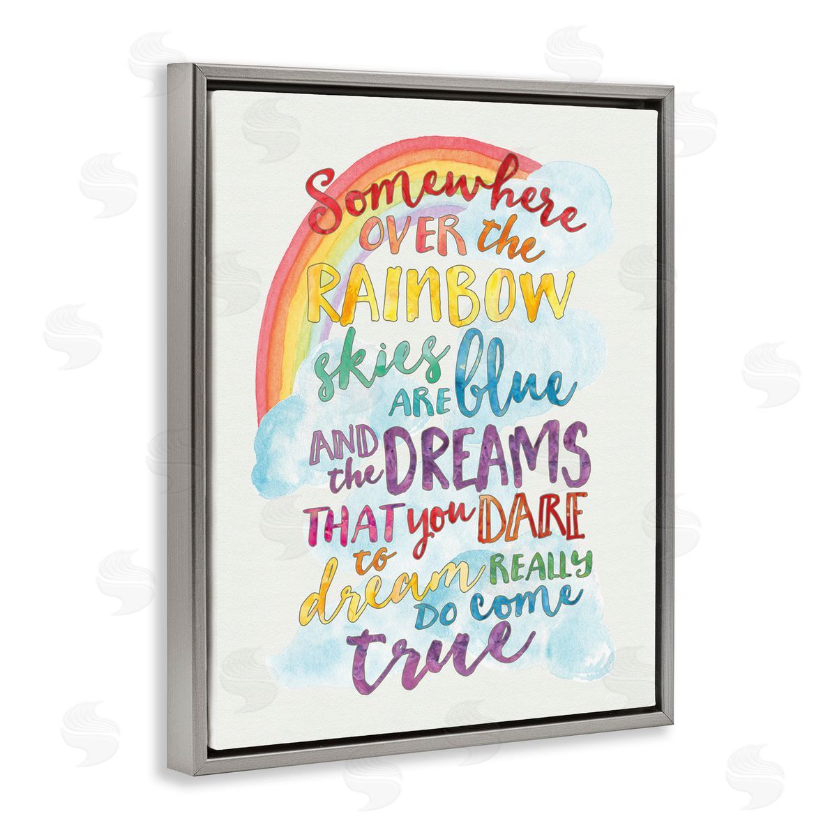 Somewhere Over the Rainbow With Rainbow Grey Floating Frame Canvas Wall Art, Home Decor by Erica Billups