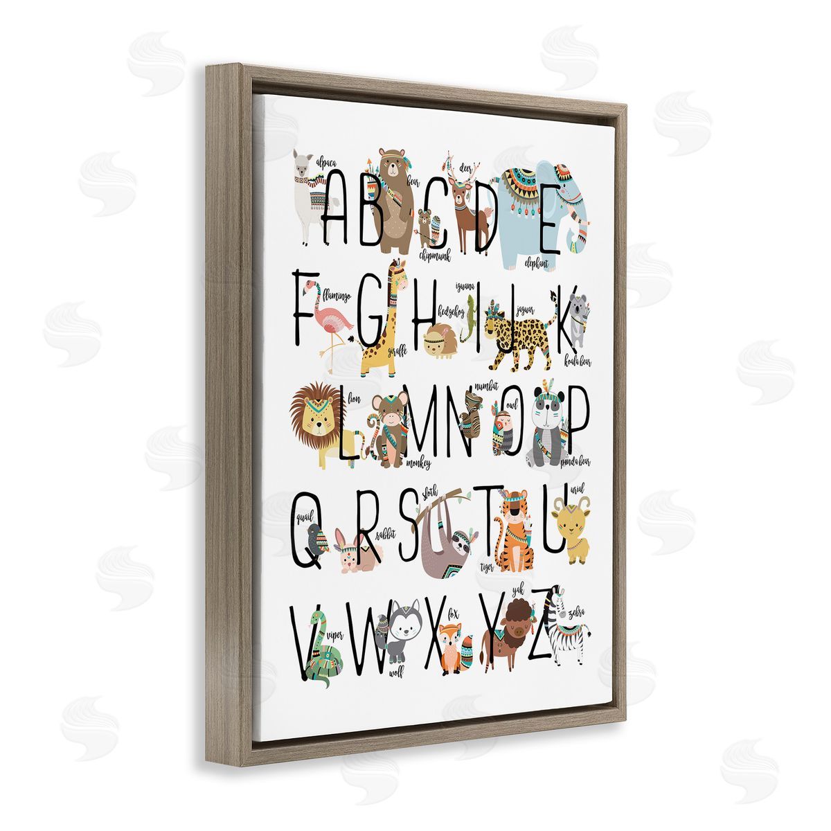 Boho Animals Alphabet Brown Floating Frame Canvas Wall Art, Home Decor by Erica Billups