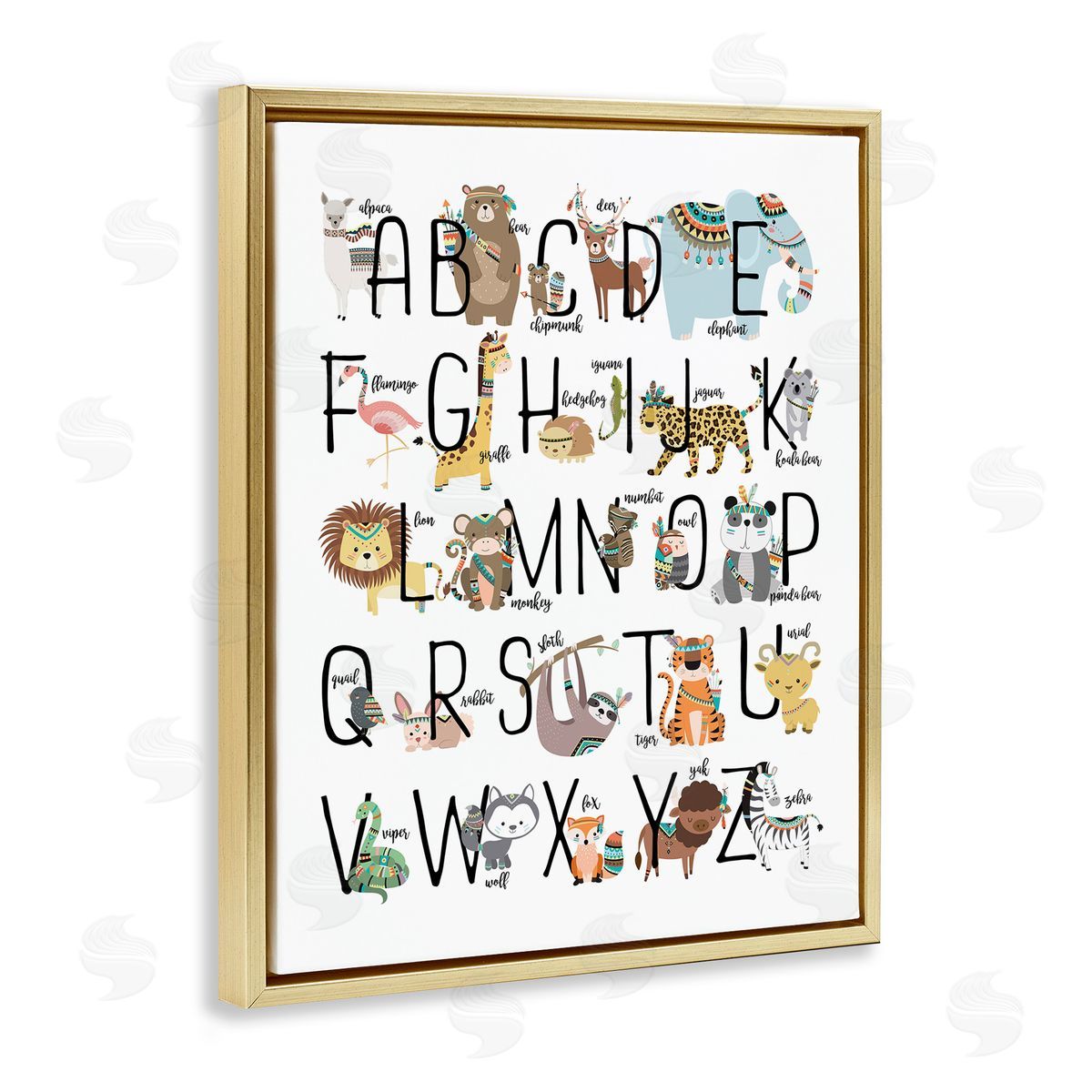 Boho Animals Alphabet Gold Floating Frame Canvas Wall Art, Home Decor by Erica Billups