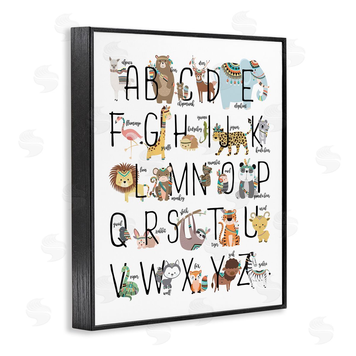 Boho Animals Alphabet Black Frame Print Wall Art, Home Decor by Erica Billups