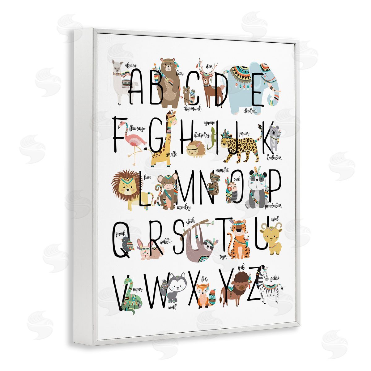 Boho Animals Alphabet White Frame Print Wall Art, Home Decor by Erica Billups