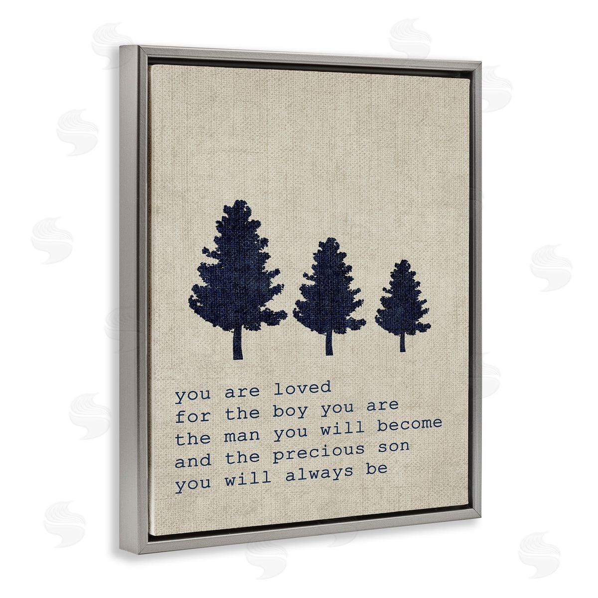 Loved Son Phrase with Trees Grey Floating Frame Canvas Wall Art, Home Decor by Stupell Studio