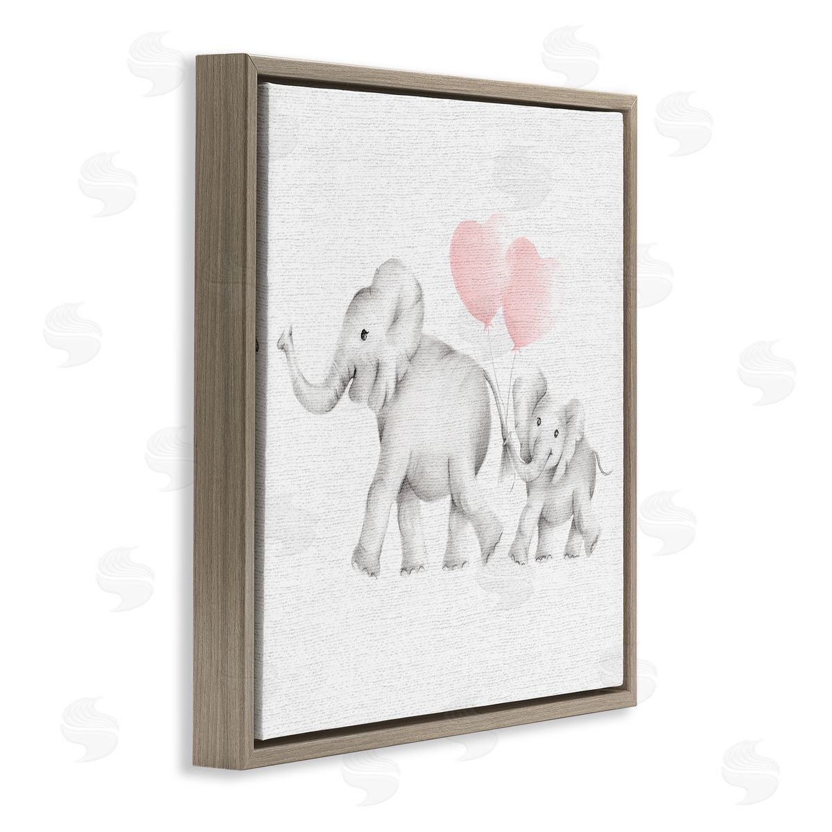 Elephant Family with Pink Balloons Brown Floating Frame Canvas Wall Art, Home Decor by Studio Q