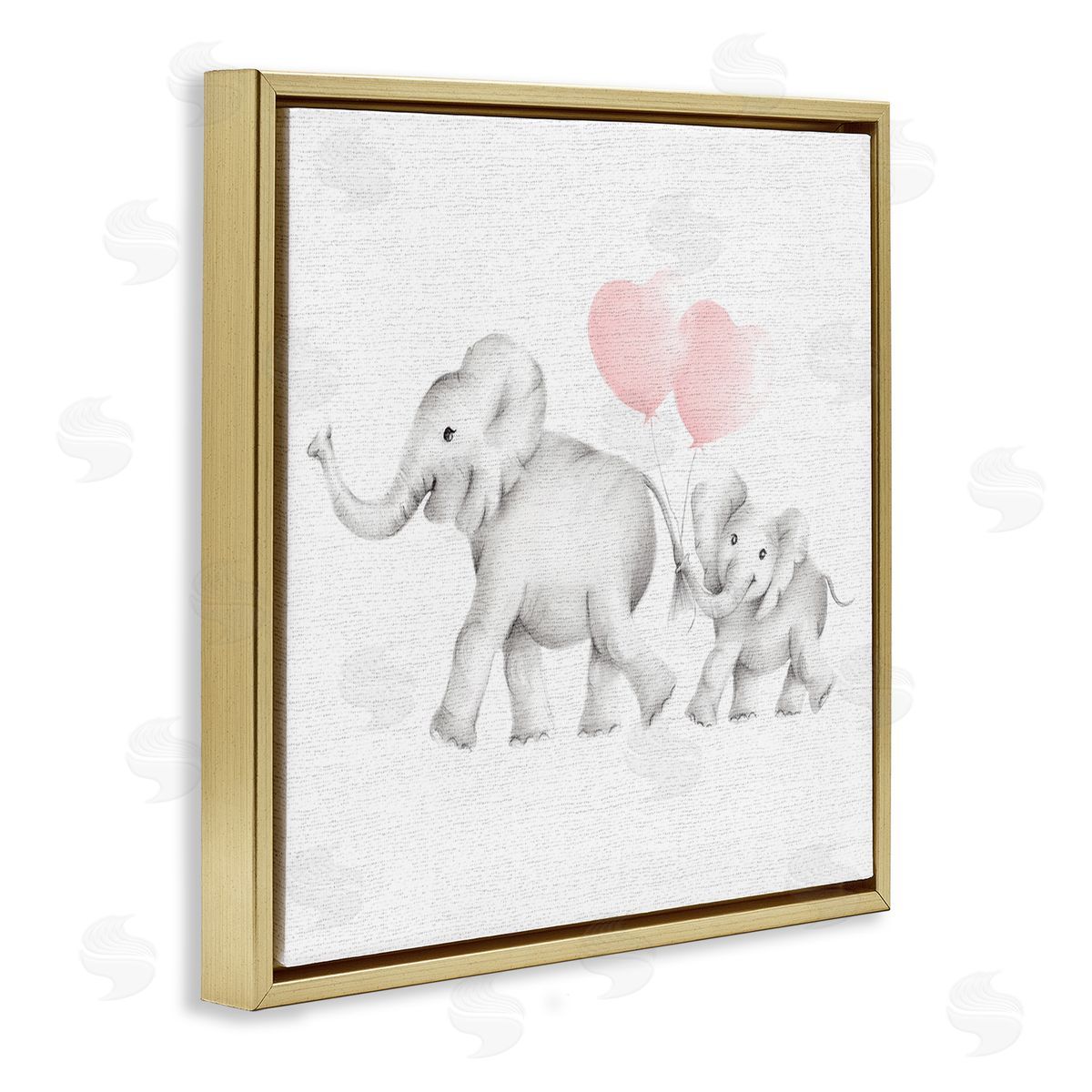 Elephant Family with Pink Balloons Gold Floating Frame Canvas Wall Art, Home Decor by Studio Q