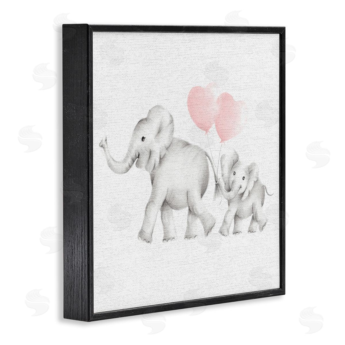 Elephant Family with Pink Balloons Black Frame Print Wall Art, Home Decor by Studio Q