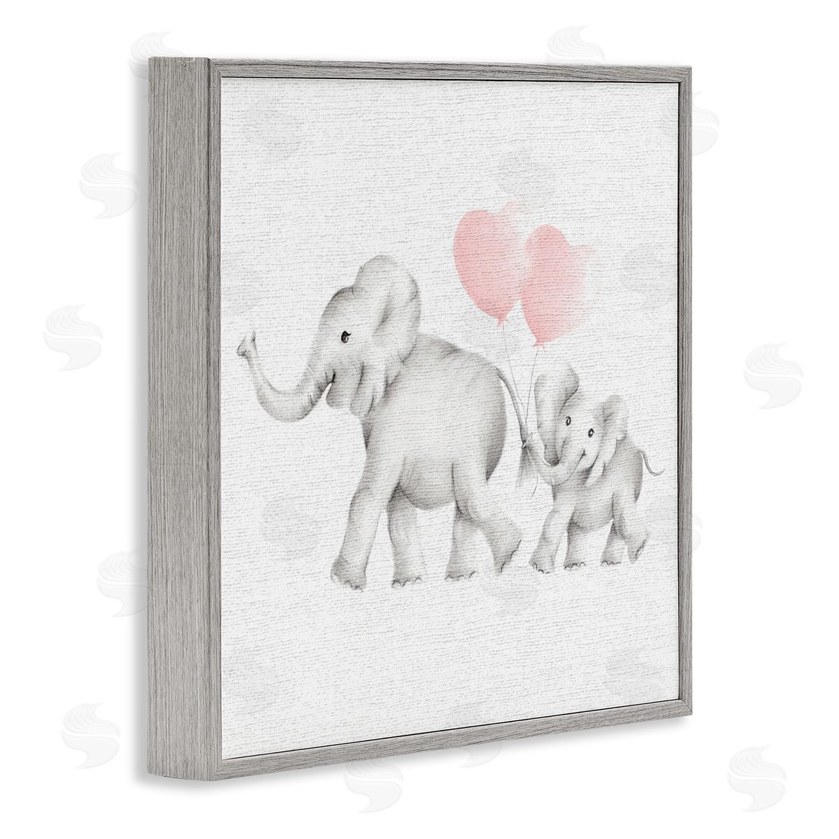 Elephant Family with Pink Balloons Grey Frame Print Wall Art, Home Decor by Studio Q