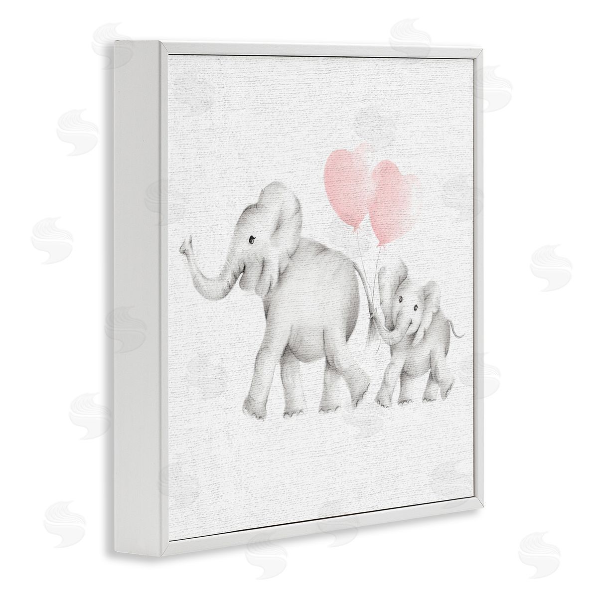 Elephant Family with Pink Balloons White Frame Print Wall Art, Home Decor by Studio Q