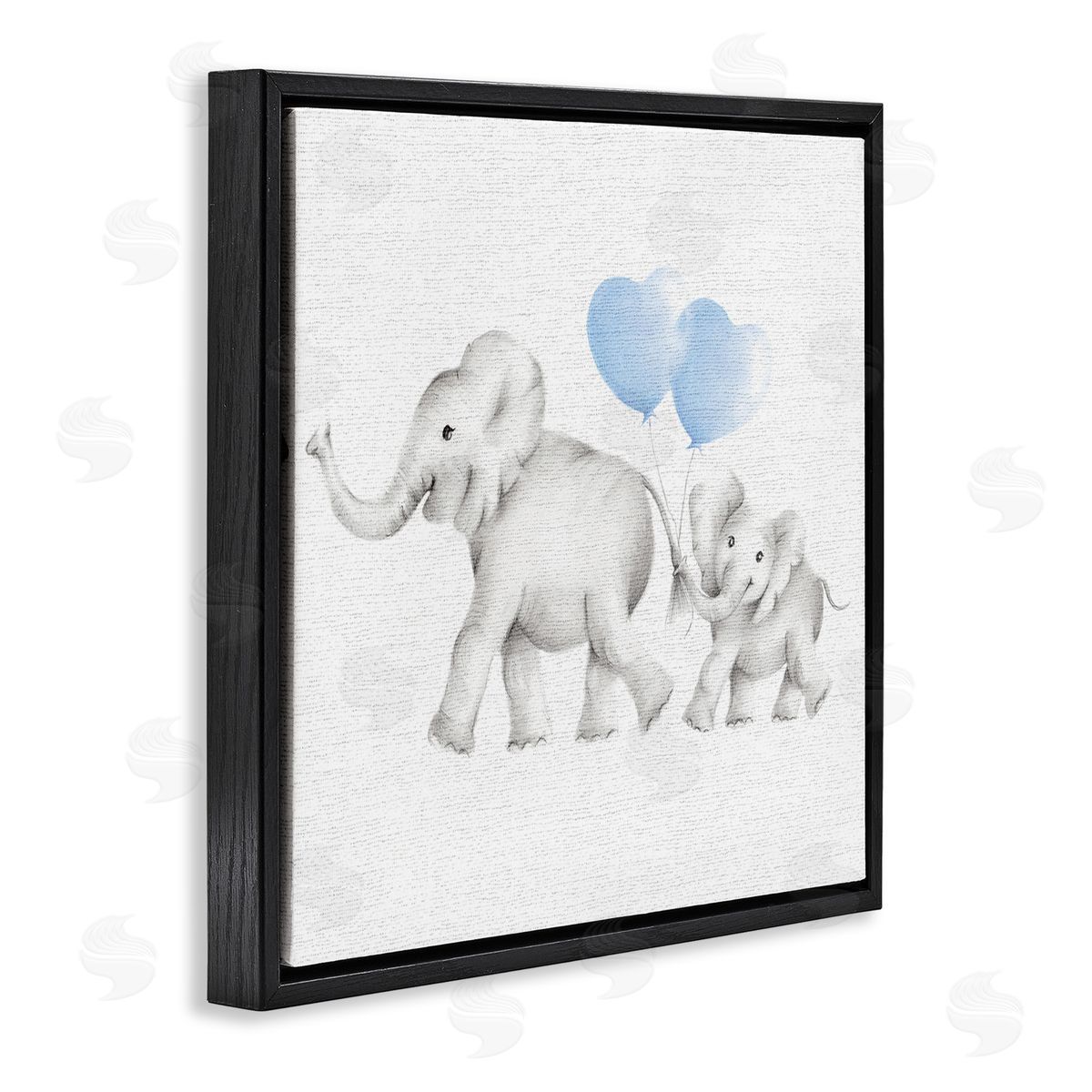 Elephant Family with Blue Balloons Black Floating Frame Canvas Wall Art, Home Decor by Studio Q