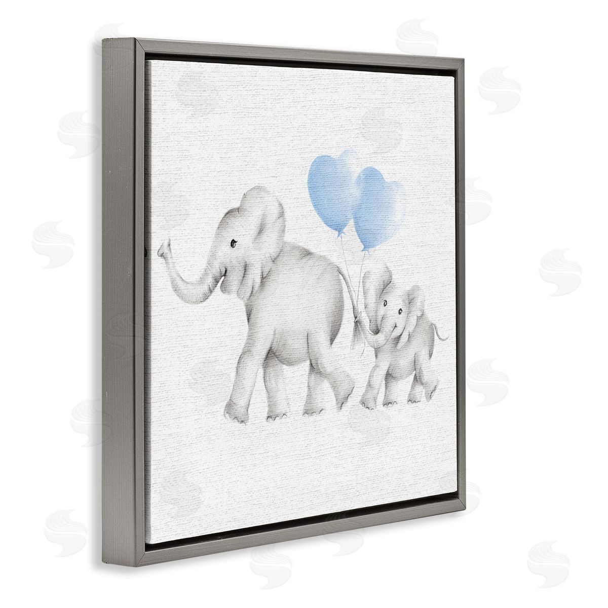 Elephant Family with Blue Balloons Grey Floating Frame Canvas Wall Art, Home Decor by Studio Q