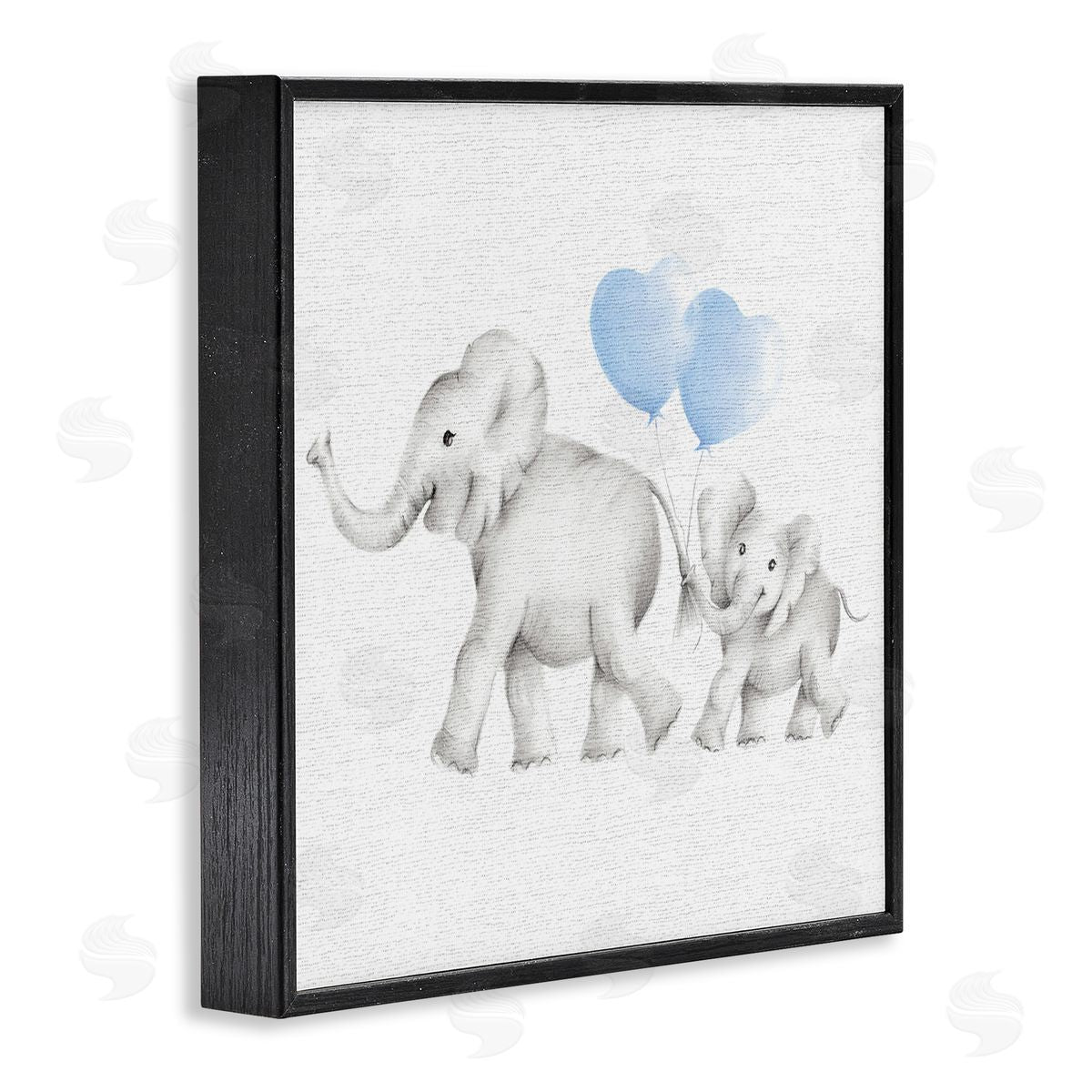Elephant Family with Blue Balloons Black Frame Print Wall Art, Home Decor by Studio Q