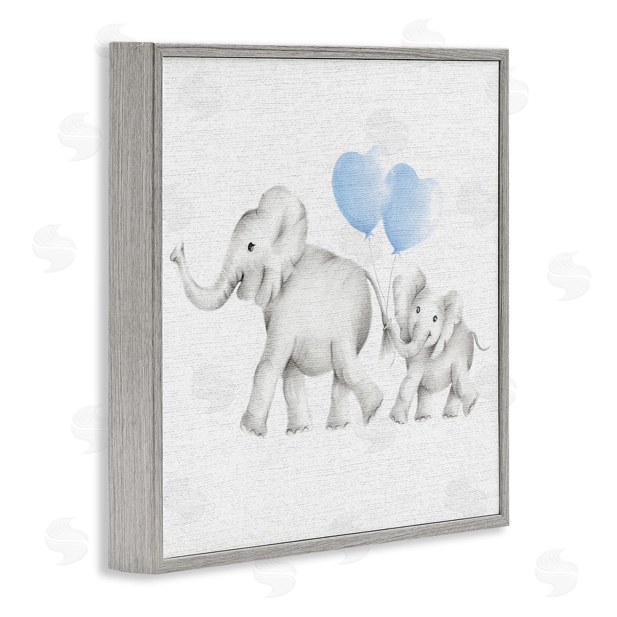 Elephant Family with Blue Balloons Grey Frame Print Wall Art, Home Decor by Studio Q