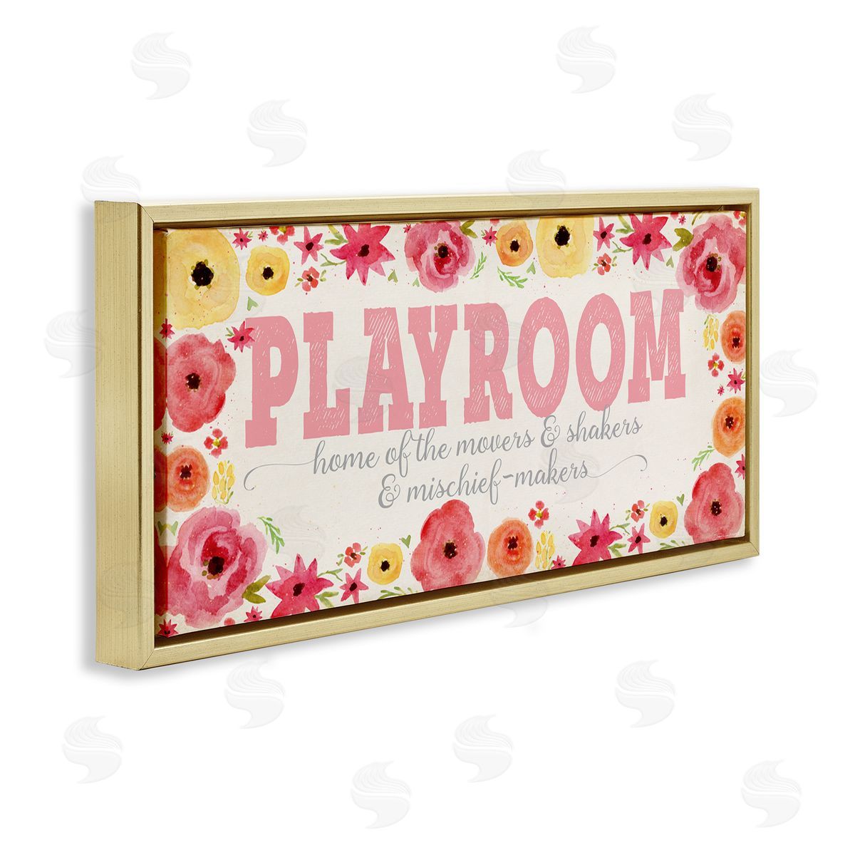 Playroom Of Mischief Makers Pink Gold Floating Frame Canvas Wall Art, Home Decor by Stephanie Workman Marrott