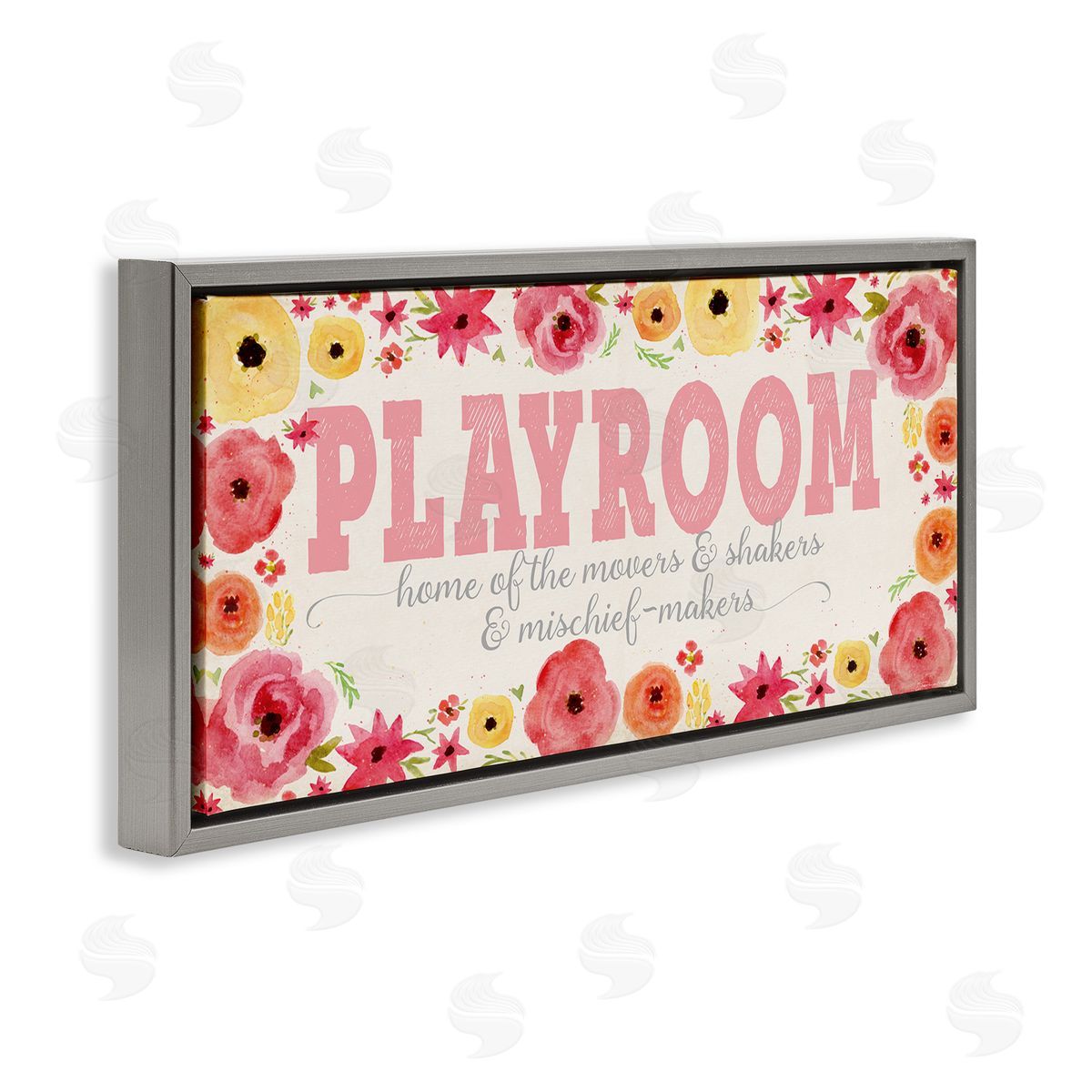 Playroom Of Mischief Makers Pink Grey Floating Frame Canvas Wall Art, Home Decor by Stephanie Workman Marrott