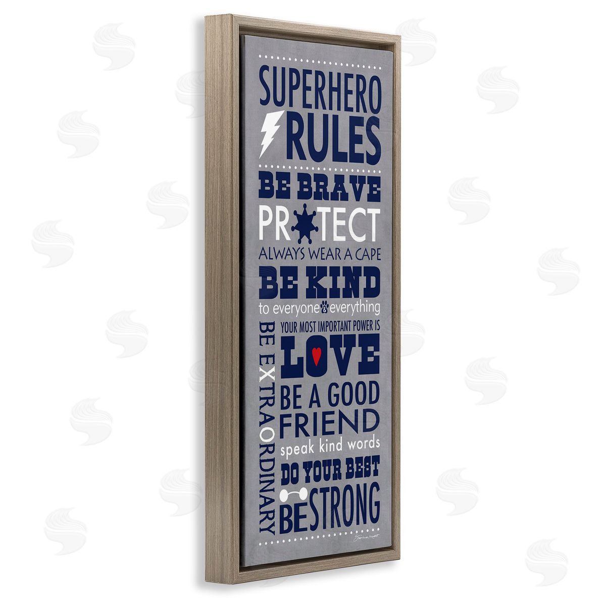 Superhero Rules Typography Brown Floating Frame Canvas Wall Art, Home Decor by Stephanie Workman Marrott