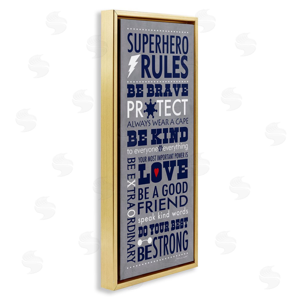 Superhero Rules Typography Gold Floating Frame Canvas Wall Art, Home Decor by Stephanie Workman Marrott