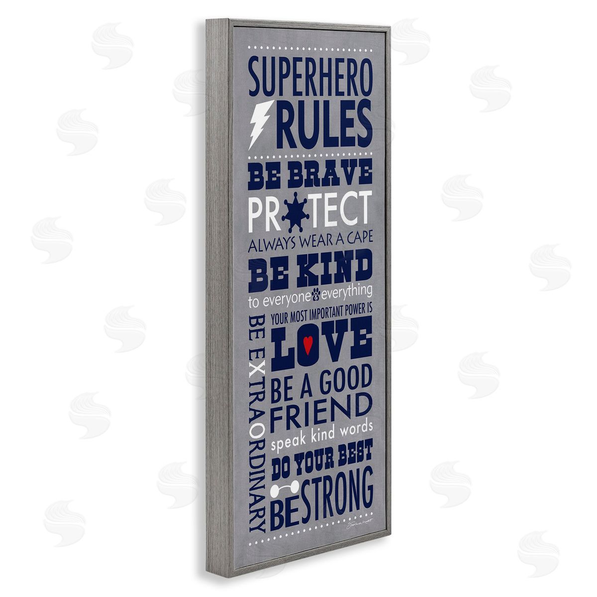 Superhero Rules Typography Grey Frame Print Wall Art, Home Decor by Stephanie Workman Marrott
