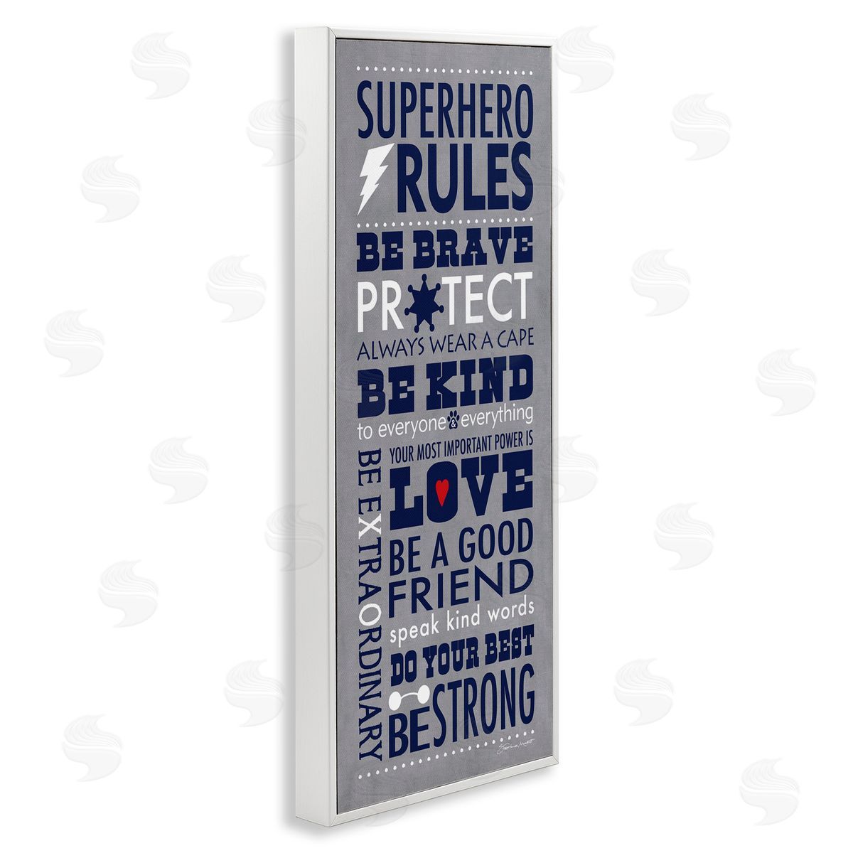 Superhero Rules Typography White Frame Print Wall Art, Home Decor by Stephanie Workman Marrott