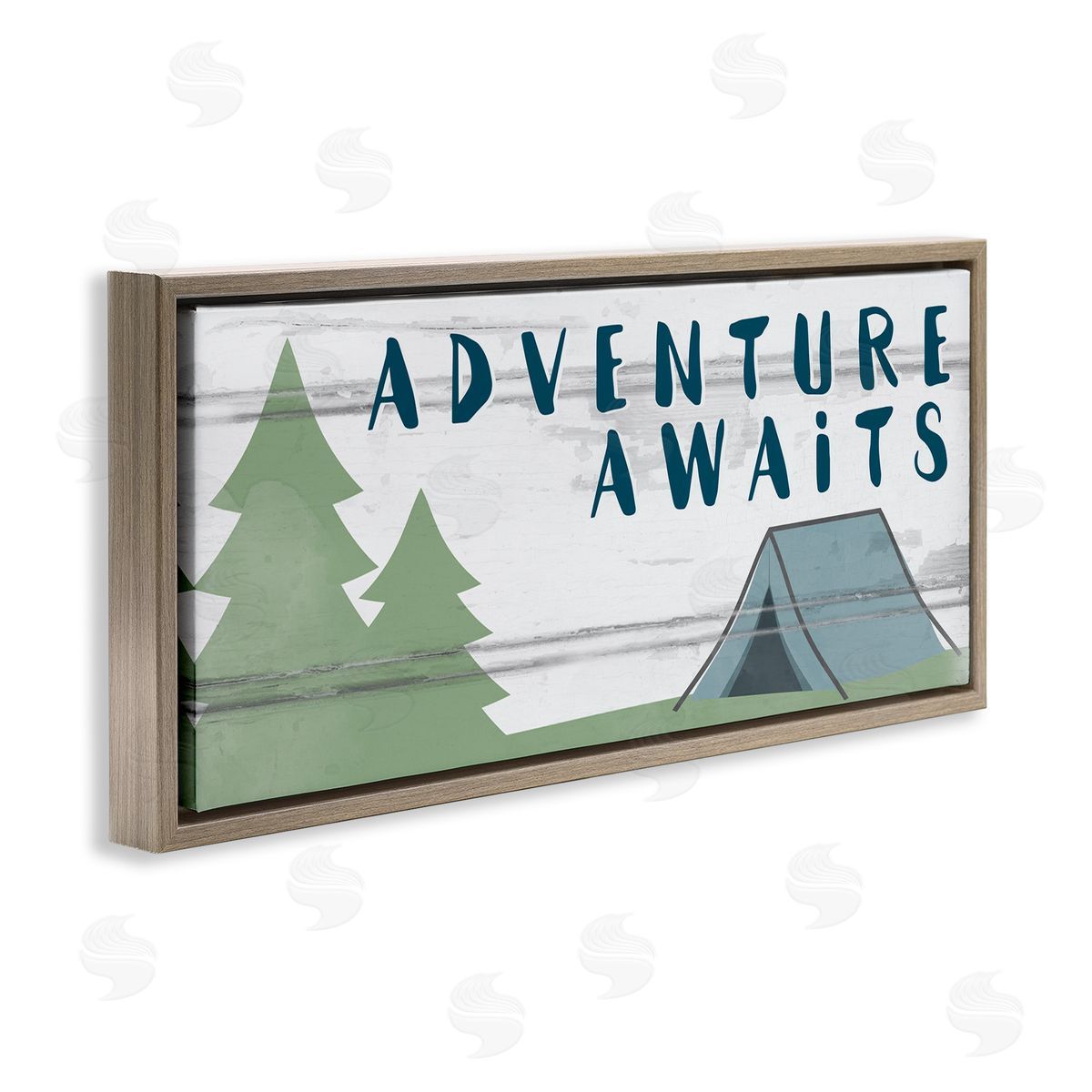 Adventure Awaits Camping Scene Brown Floating Frame Canvas Wall Art, Home Decor by Jessica Mundo