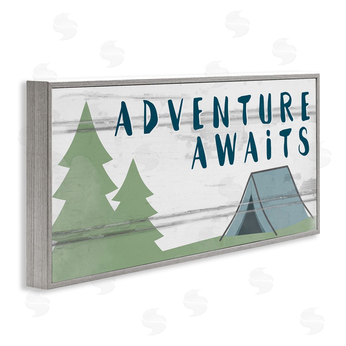 Adventure Awaits Camping Scene Grey Frame Print Wall Art, Home Decor by Jessica Mundo