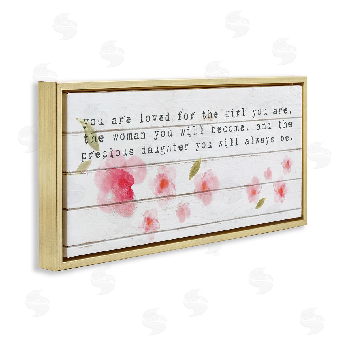 Precious Daughter with Pink Flowers Gold Floating Frame Canvas Wall Art, Home Decor by Stupell Studio