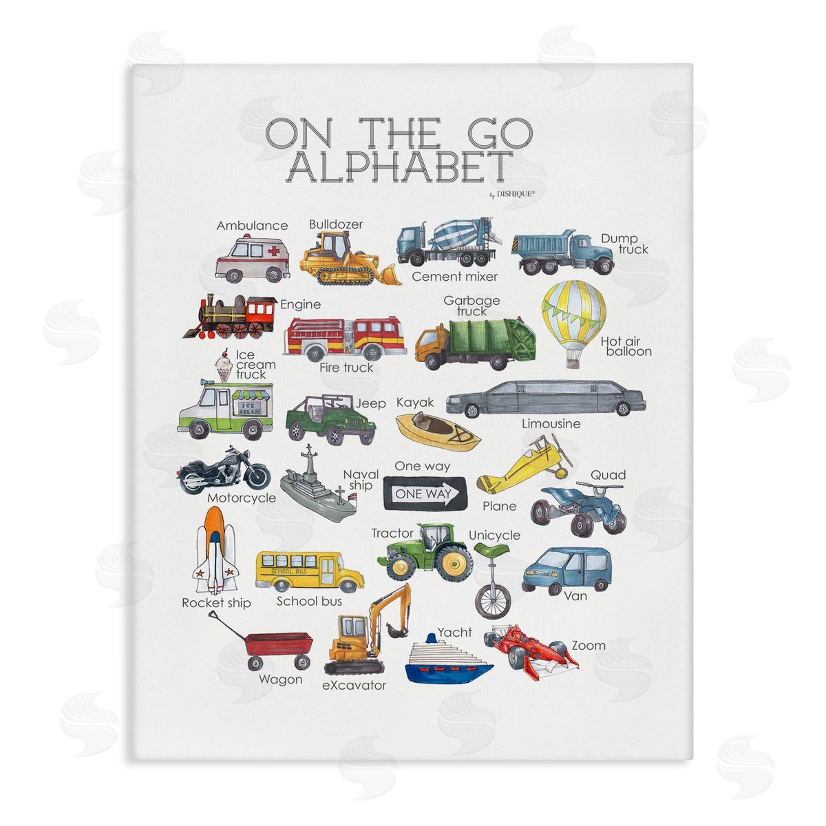On The Go Transportation Alphabet Canvas Wall Art, Home Decor by Dishique