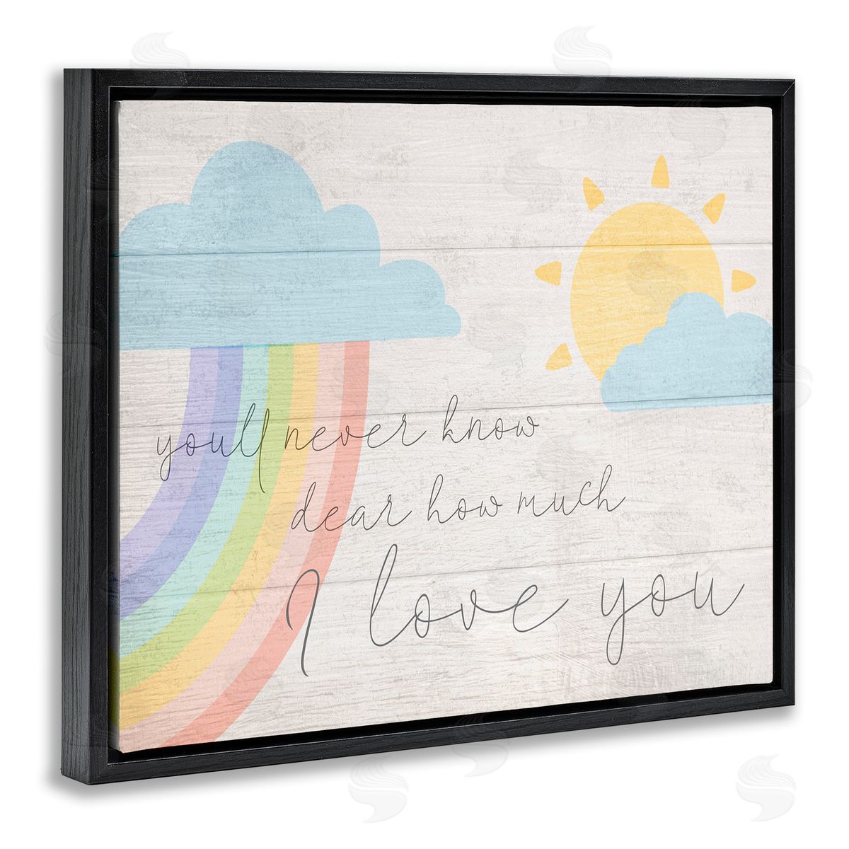 Love You with Rainbow & Clouds Black Floating Frame Canvas Wall Art, Home Decor by Stupell Studio