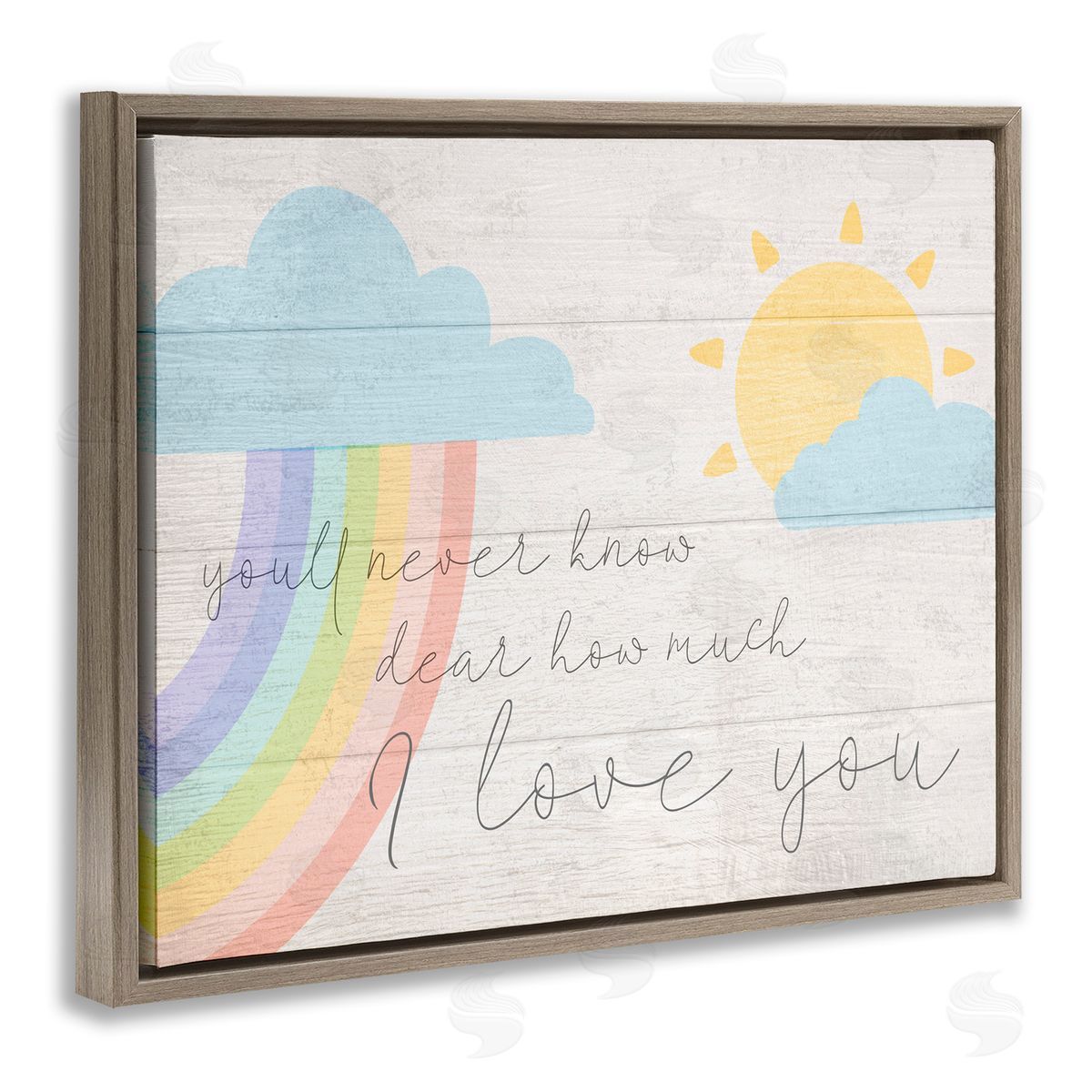 Love You with Rainbow & Clouds Brown Floating Frame Canvas Wall Art, Home Decor by Stupell Studio