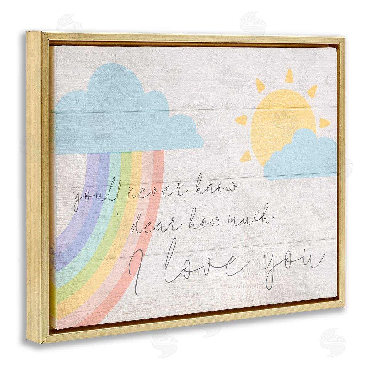 Love You with Rainbow & Clouds Gold Floating Frame Canvas Wall Art, Home Decor by Stupell Studio