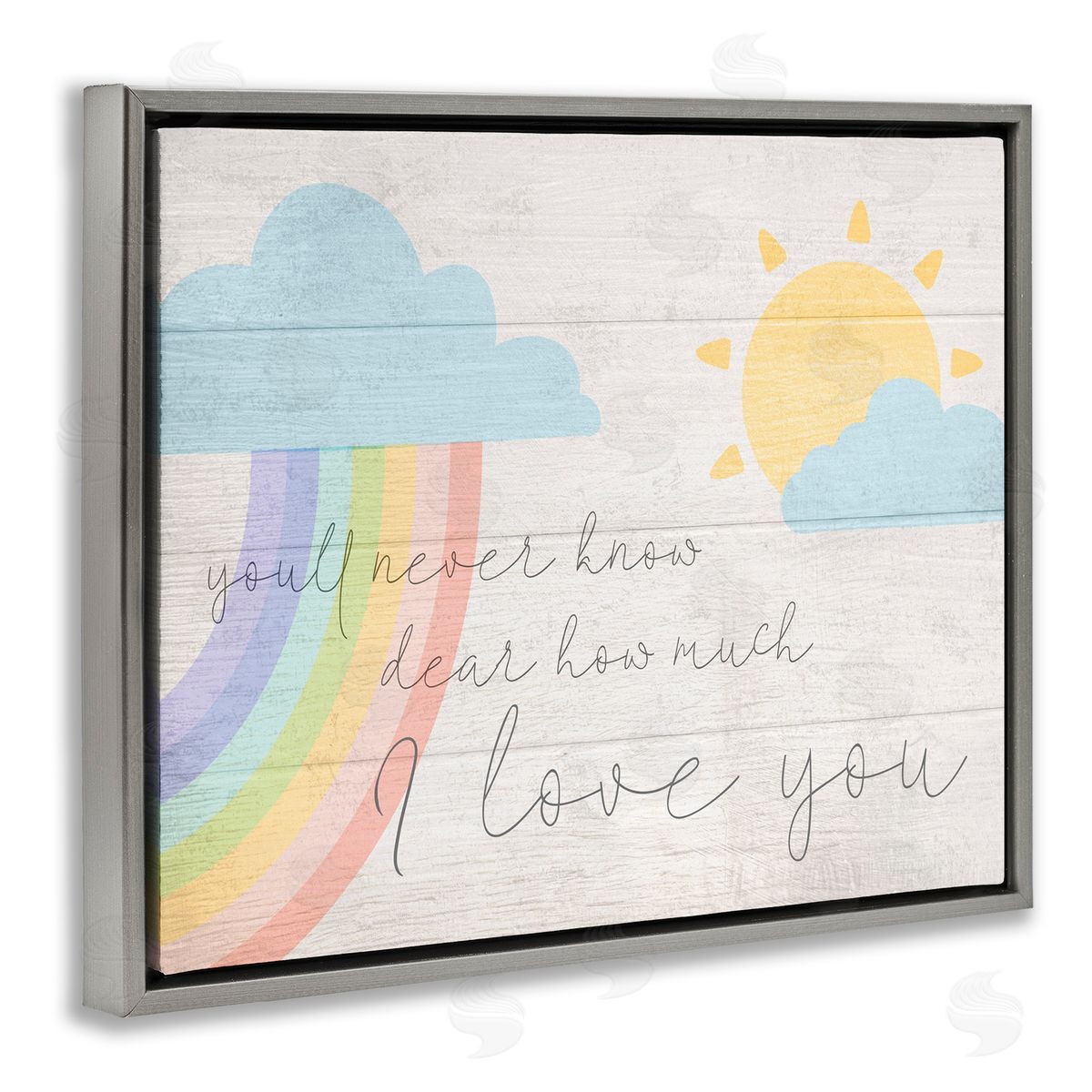 Love You with Rainbow & Clouds Grey Floating Frame Canvas Wall Art, Home Decor by Stupell Studio